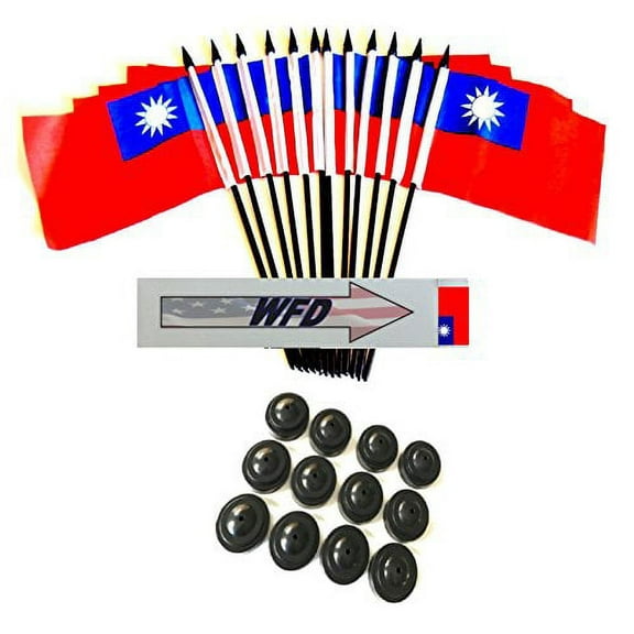 Pack of 12 4"x6" Taiwan Polyester Miniature Office Desk & Little Table Flags, 1 Dozen 4"x 6" Taiwanese Small Mini Handheld Waving Stick Flags with 12 Flag Bases (Flags with Stands)