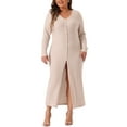 thumbnail image 2 of DARING DIVA Plus Size V Neck Ribbed Knit Button Down Bodycon Dress 1X Apricot, 2 of 6