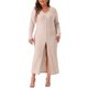 thumbnail image 1 of Vestido de talla grande GRACE & GRANDEUR para mujeres con cuello en V, manga larga, tejido de punto acanalado, estilo bodycon 1X albaricoque, 1 of 1