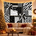 thumbnail image 3 of Patchwork Zebra Stripe and Bow Motif Art on Black Background, Dramatic Abstract for Animal Lovers, Graphic Square Patchwork Decor, Birthday Gift Tapestry Wall Hanging for Bedroom and Living Room, 3 of 7