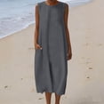 thumbnail image 2 of Feancey Womens Linen Tank Dress Loose Fit Casual Summer Maxi Dresses Sleeveless Crew Neck Beach Sundress Boho Beach Vacation Dresses with Pockets Dark Gray S, 2 of 10
