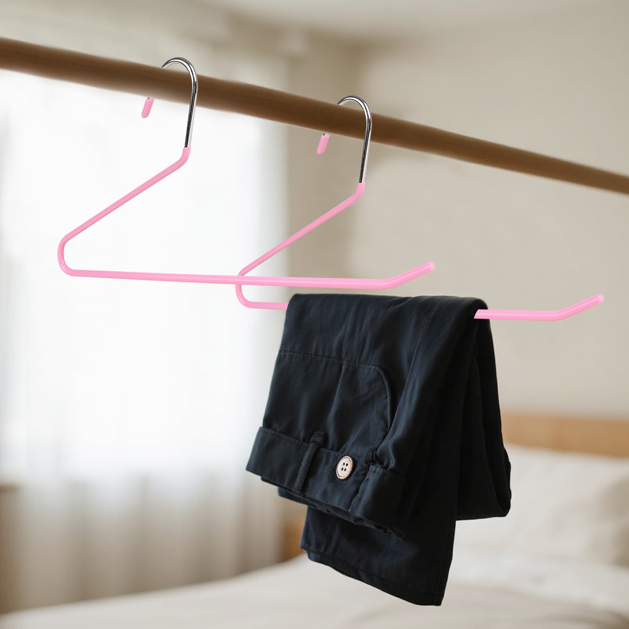 BP4U 24-Pack Open-Ended Metal Pants Hangers with Non-Slip Coated, Heavy Duty Space Saving Steel Towel & Scarf Hangers for Jeans, Trousers, Dresses & Bath Towels(Pink)