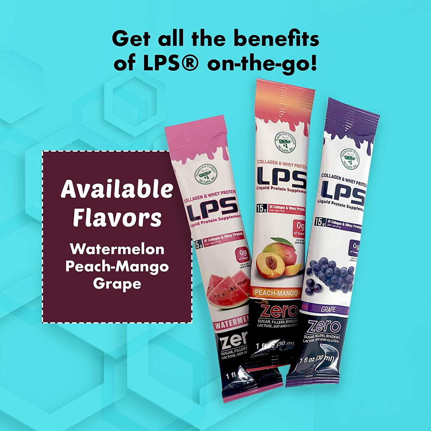 LPS Sugar Free® Collagen & Whey Liquid Protein Supplement by Nutritional Designs 1 oz Packets - Available in 3 Flavors Flavor: Peach Mango, Size: 100-Pack