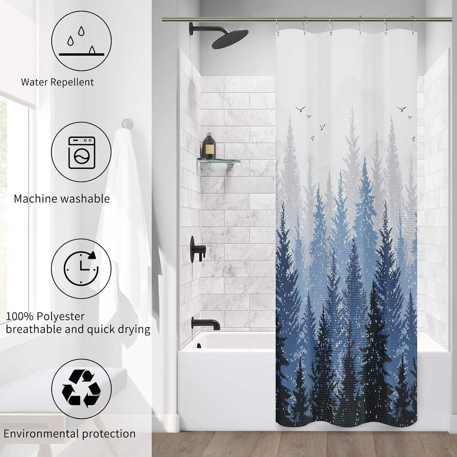 Stall Shower Curtain 36 x 72 Inches Tree RV Shower Curtains for Bathroom Mountain Shower Curtain Blue Fabric Shower Curtain Waterproof Half Size Shower Curtain 36 inch wide