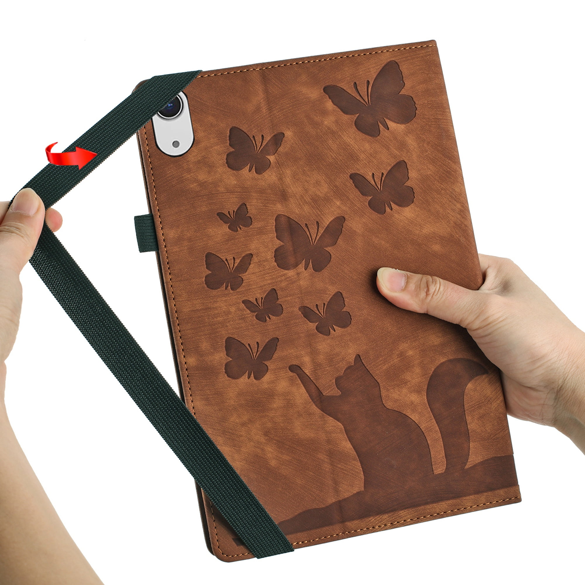 Dteck Folio Case for iPad Pro 13 Inch 2024, iPad Pro 13 (M4) Case PU Leather Embossed Butterfly & Cat Pattern Card Holder Folio Cover with Pencil Holder, Multi-Angle Viewing Stand,Brown