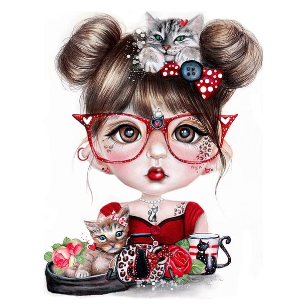 Wdftyju Kit de taladro redondo completo de diamantes de imitación con pintura de diamantes para niña 5D con gafas artesanales Wdftyju 5ec1de1wf7gg2py9