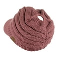 thumbnail image 3 of C.C BeanieTail Warm Knit Messy High Bun Ponytail Visor Beanie Cap, Mauve, 3 of 4