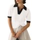 thumbnail image 1 of Suéter tipo polo Micoson con cuello en V y manga corta para mujer, 1 of 6