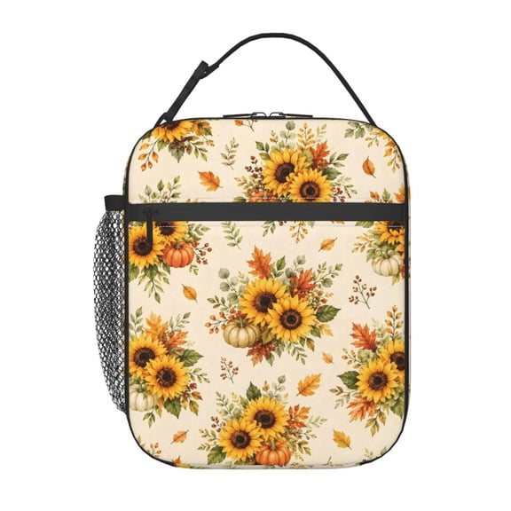 Fall Sunflower Pumpkin Lunch Bag Reusable Thermal Lunch Box with Handle for Women and Men