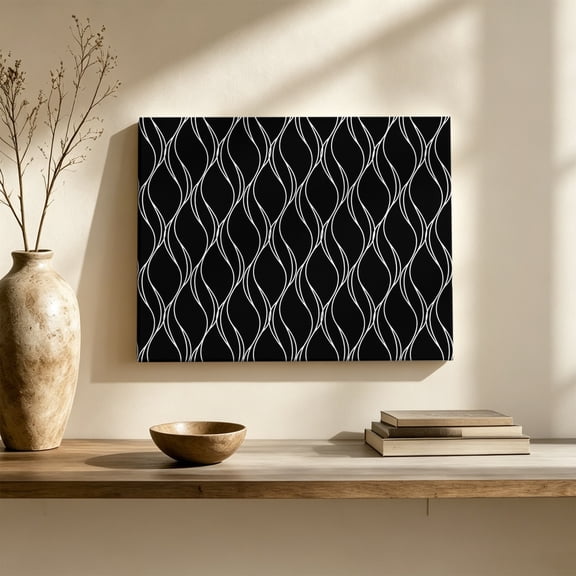 Black Stripes Line Canvas Wall Art, Country Abstract Art Waves Striped Classic Wall Art Prints Artwork Framed Canvas Ready to Hang Art Pictures for Living Dining Room Bedroom Hallway 30" x 20"