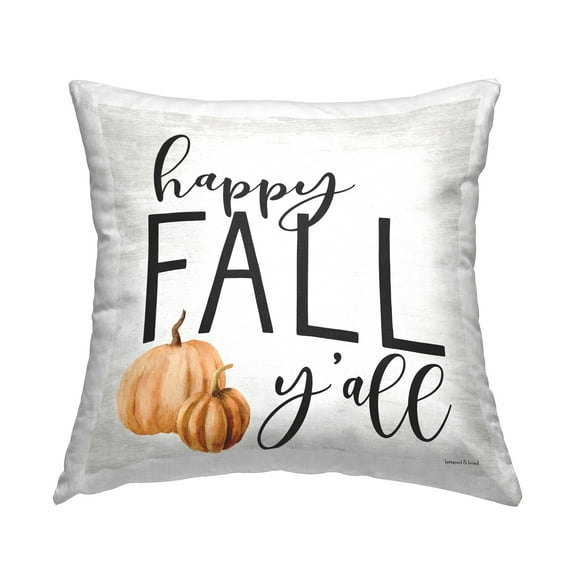 Stupell Industries Happy Fall Y'all Phrase Orange Farm Pumpkin Gourd Traditional White,18 x 7 x 18 Decorative Pillows