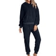 thumbnail image 2 of Defitshape Women's Sherpa Fleece Pajama Set Plain 2 Piece Hoodie Joggers Sweat Outfit Soft Sweatsuit Cozy Long Sleeve Shirt Pants Set Fall Spring Pjs Loungewear Lounge Set Navy Medium, 2 of 5
