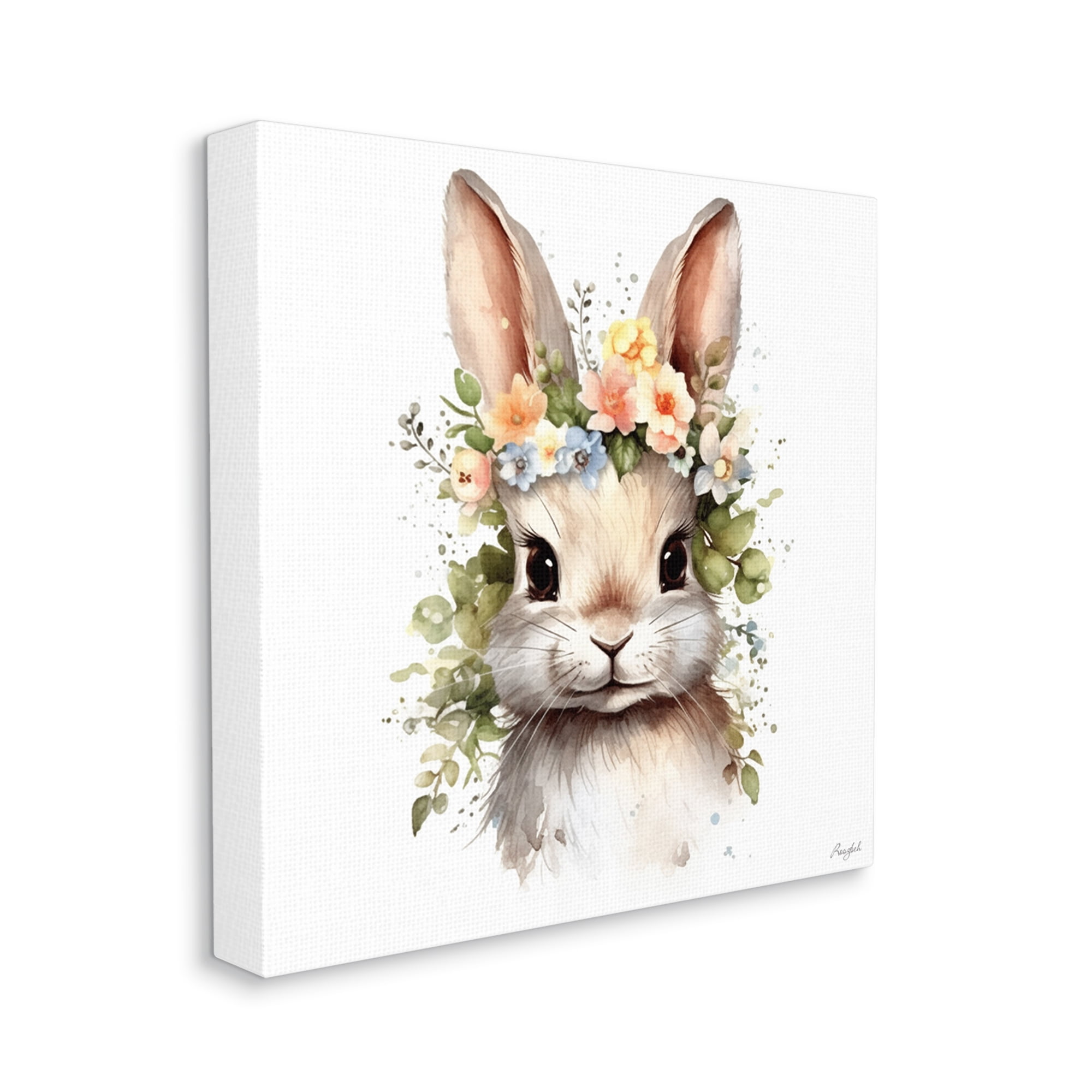 Stupell Industries Flower Garland Bunny Animals & Insects Painting Gallery Wrapped Canvas Art Print Wall Art, 30 x 30
