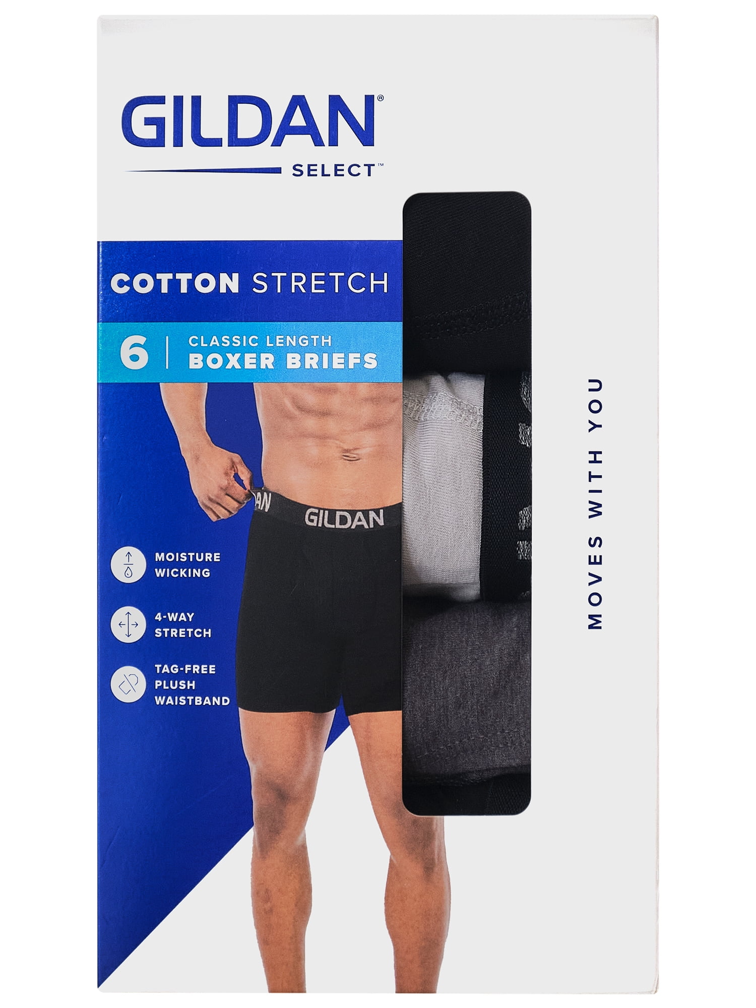 Gildan Select Adult Men's Cotton Stretch Boxer Briefs, 6-Pack, Sizes S-2XL