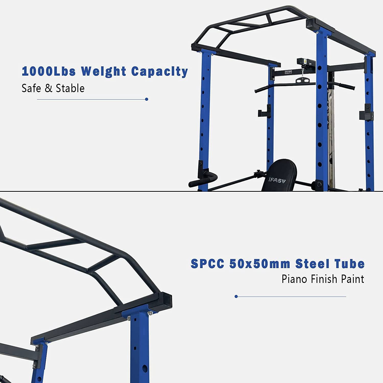 Dumbbell Rack, Multi-functional Power Cage,Home Adjustable Pullup Squat Rack 1000Lbs Capacity Comprehensive Fitness Barbell Rack, Black+Blue Weight Rack,Steel Weight Storage Rack