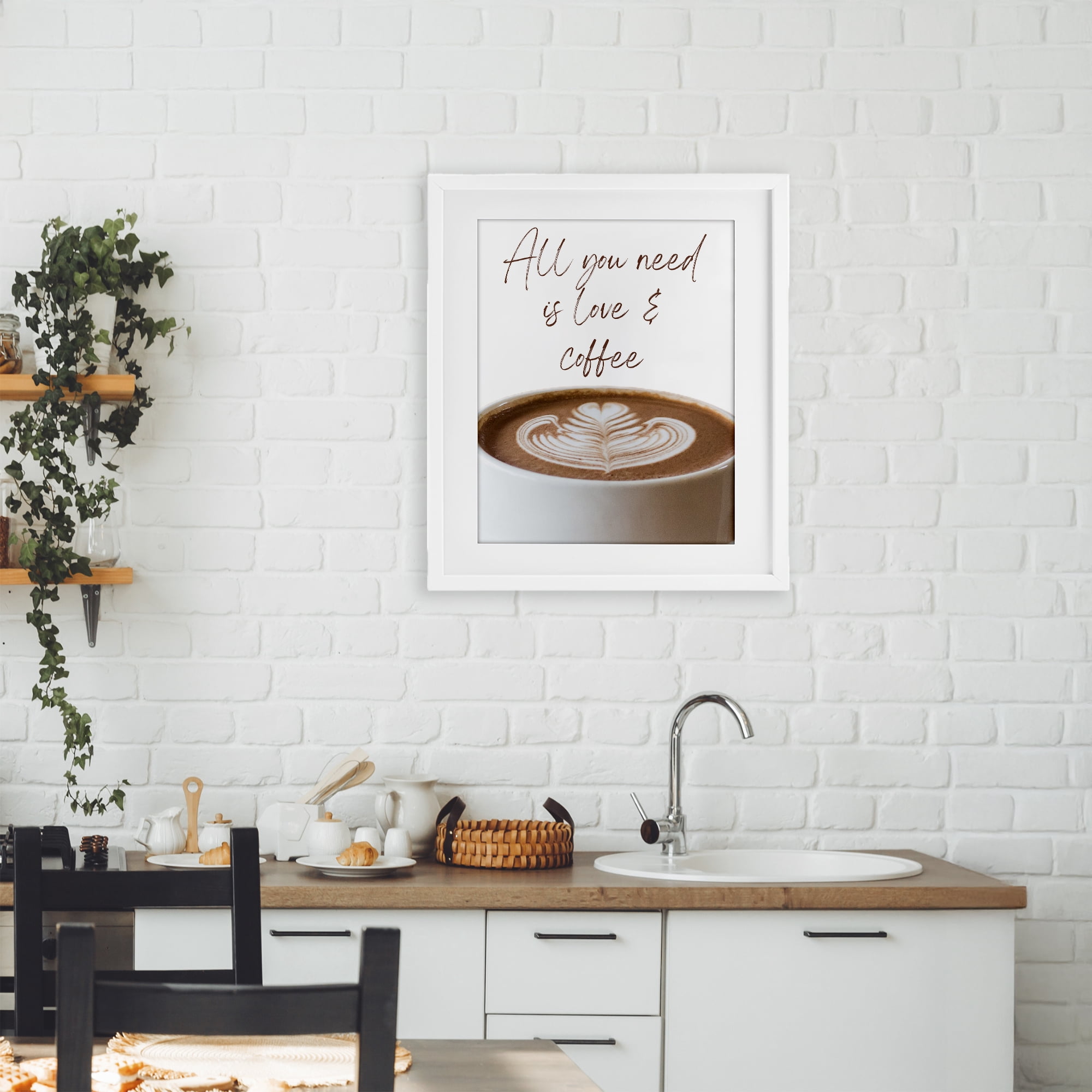Stupell Industries All You Need Love & Coffee White Framed Print Under Glass, design by Jesse Keith