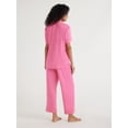 thumbnail image 2 of Joyspun Women's Knit Short Sleeve Notch Collar Top & Capri Pajama Set, 2-piece, Sizes Up to 3X, 2 of 4
