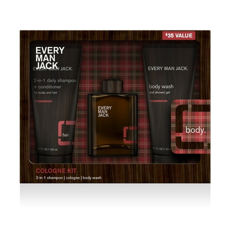 ($35 Value) Every Man Jack Cedarwood Cologne Kit (2-in-1 Daily Shampoo + Conditioner, Cologne, Body Wash)