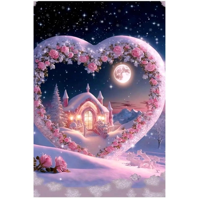 Pintura de diamantes 5D DIY, paisaje de Casa de muñeco de nieve de Navidad, punto de cruz, bordado de diamantes, mosaico romántico, Luna rosa, diamantes de imitación W1