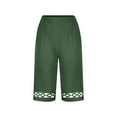 thumbnail image 4 of BRGZLK Summer Cotton Linen Pants for Women Fashion Solid Color Elastic Waist Lace Patchwork Cozy Short Pants with Pocket Army Green XL, 4 of 5