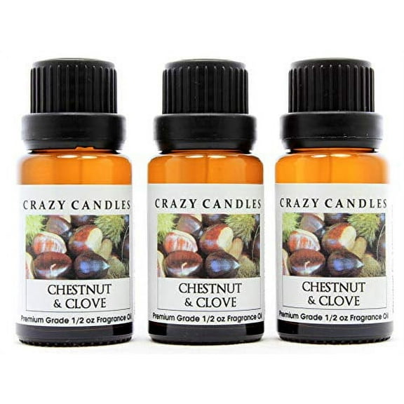 Crazy Candles Chestnut & Clove (Made in USA) 3 Bottles 1/2 FL Oz Each (15ml) Premium Grade Scented Fragrance Oil