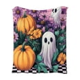 thumbnail image 2 of Throw Blanket, Halloween Throw Blanket, Ghost Halloween Decor, Pumpkin Home Decor, 59X52 Inch Soft Cozy Plush Blanket for Couch Bed Sofa, Vintage Floral Ghost Pumpkin Print for, 2 of 6