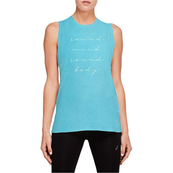 ASICS Womens Sound Script Muscle Tank Top, Blue, Medium
