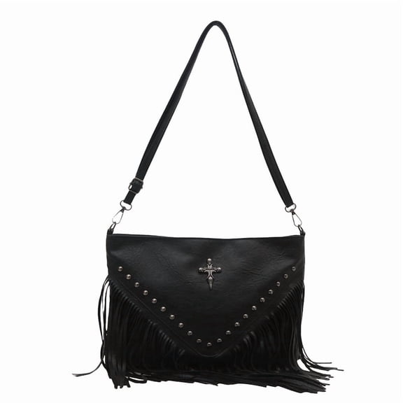 Sunyuer Fringe Purses for Women, Vintage PU Leather Tassel Purse Hobo Bag, Gothic Punk Studded Crossbody Bag Shoulder Bag