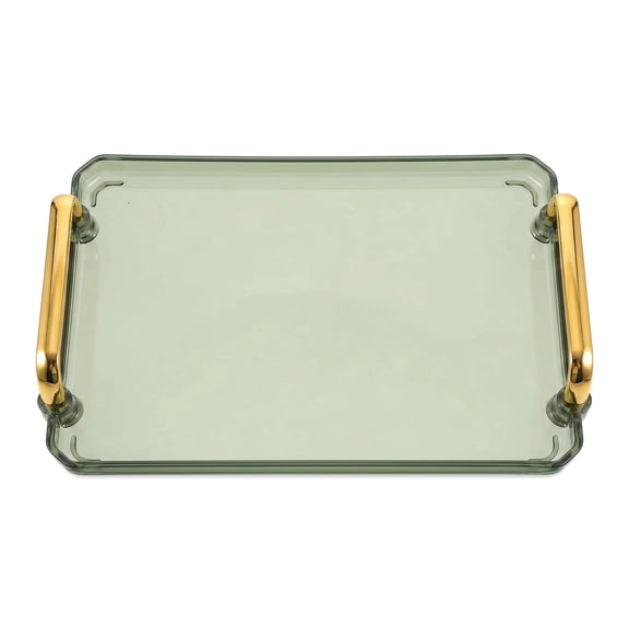 Large Rectangular Green Serving Tray with Handles, Reusable Food Platter for Home Cafe Tea Fruit Serving