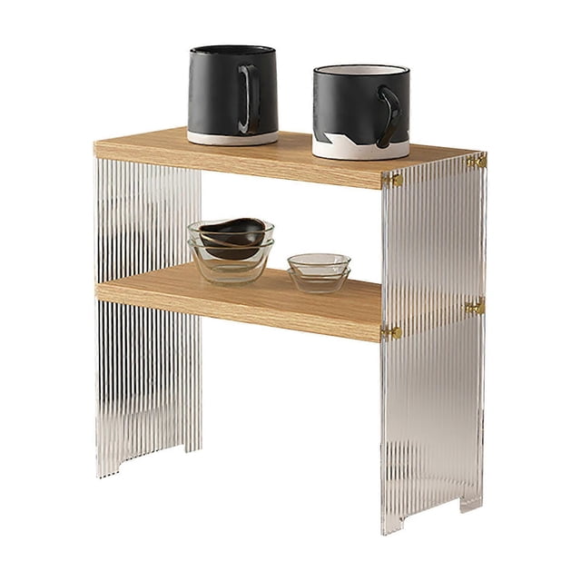 Coffee Mug Storage Shelf Stable Support Large Capacity Countertop Organizer for Living Room Bedroom Wood Color 2 Tier