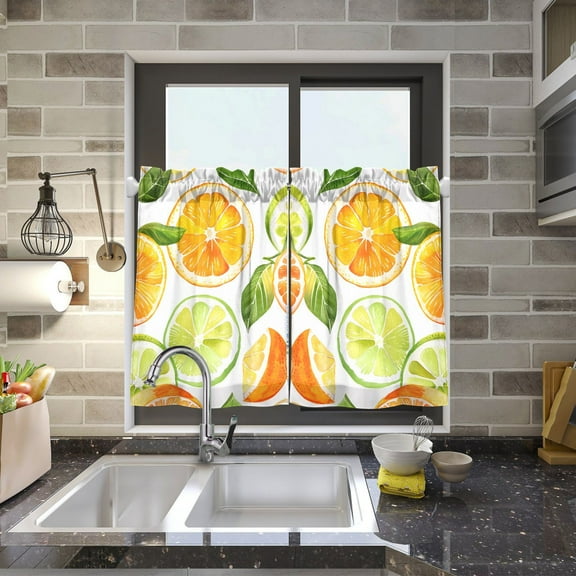 Lemon and Orange Kitchen Curtains Half Tier Curtain 2 Rod Pockets Bathroom Bedroom Cupborad Living Room 27"x24"