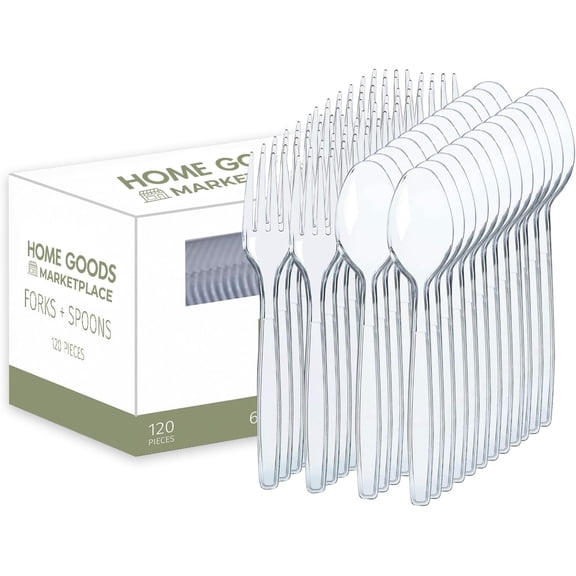 Clear Plastic Silverware Set, 120 Count Spoons and Forks, Perfect for Parties, Holiday Gatherings, Picnics, and Stocking the Pantry