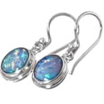 thumbnail image 3 of Oval Fiery AAA Natural Australian Opal 925 Sterling Silver Drop Earrings 3/8", 3 of 3