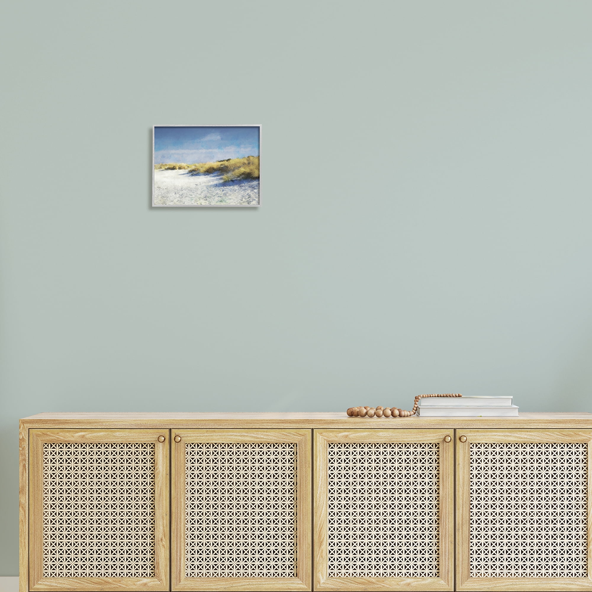 Stupell Beach Reeds Sandy Coast Landscape Painting Gray Framed Art Print Wall Art