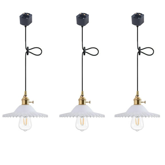 JLOWCO 3 Pack Track Lighting Pendants Adjustable Height Light Fixture Dining Room White Glass Kitchen Island Light Fixtures Kitchen Lights Ceiling Hanging Over Table (LED Bulb Include)