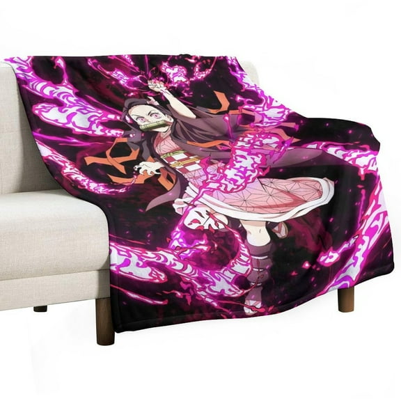Demon Blanket Slayer Nezuko Flannel Throw Blankets Soft Pile Cozy Plush Throw Blanket for All Seasons, 3D Printed Warm Blanket for Sofa Beds Home Decor