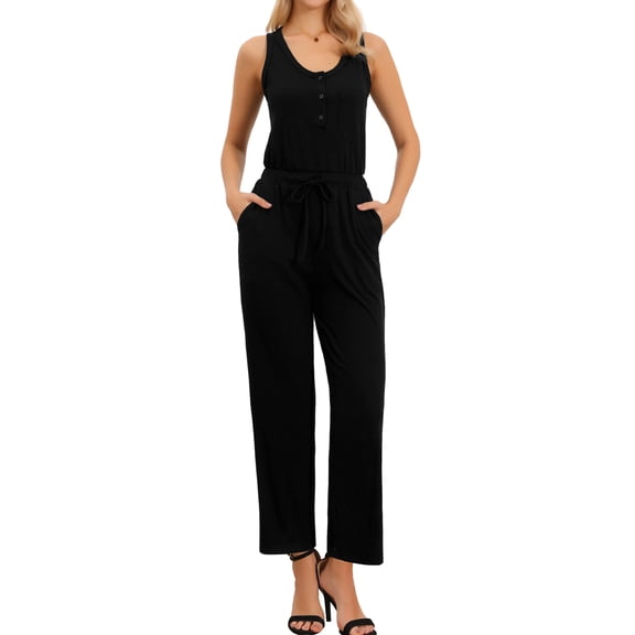 DARING DIVA Women's Casual Sleeveless Crew Neck Wide Leg Pants XS Black