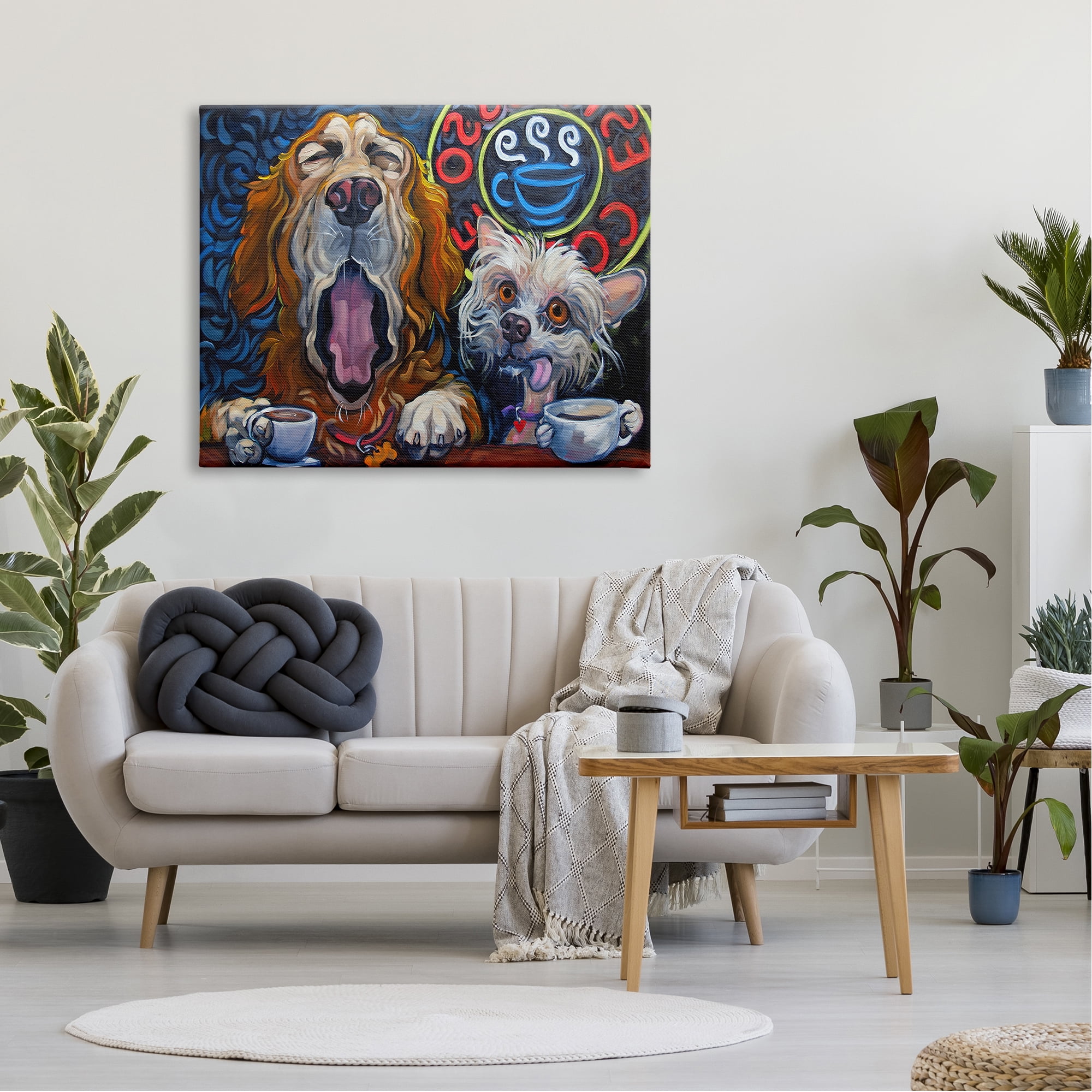 Stupell Industries Bold Modern Dogs Coffee Bar Yawning Teacups Canvas Wall Art, 48 x 36, Design by CR Townsend
