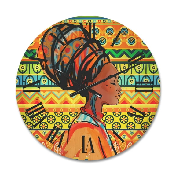 Designart 'African American Woman Portrait with Turban III' Modern Wood Wall Clock