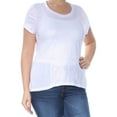 thumbnail image 2 of MAISON JULES $34 Womens New 1397 White Striped Short Sleeve Hi-Lo Top L B+B, 2 of 3
