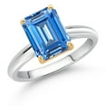 thumbnail image 2 of Gem Stone King 925 Silver and 10K Yellow Gold Ring Fancy Blue Zirconia Engagement Ring for Women (2.62 Cttw, Octagon 9X7MM, Gemstone, Available in Size 5, 6, 7, 8, 9), 2 of 4