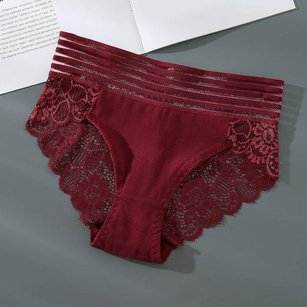 nsendm Female Underpants Adult plus Size Panties for Women 4x-5x Women's  Lace Sexy Hollow Underwear Back Waist Lace Mid High Waist Vs Panties  for(Red