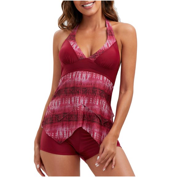 OAVQHLG3B Tankini Bathing Suit for Womens Swimsuits Boyshort Trendy Multicolor Gradient Color Minimalistic Boxer Pants Sling Women's Split Swimsuit