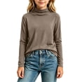 thumbnail image 4 of Girls Turtleneck Long Sleeve Shirts, Soft‑Stretch Mock‑Neck Basic Pullover Top, Casual Curved‑Hem Fitted Layering Tee, 4 of 6