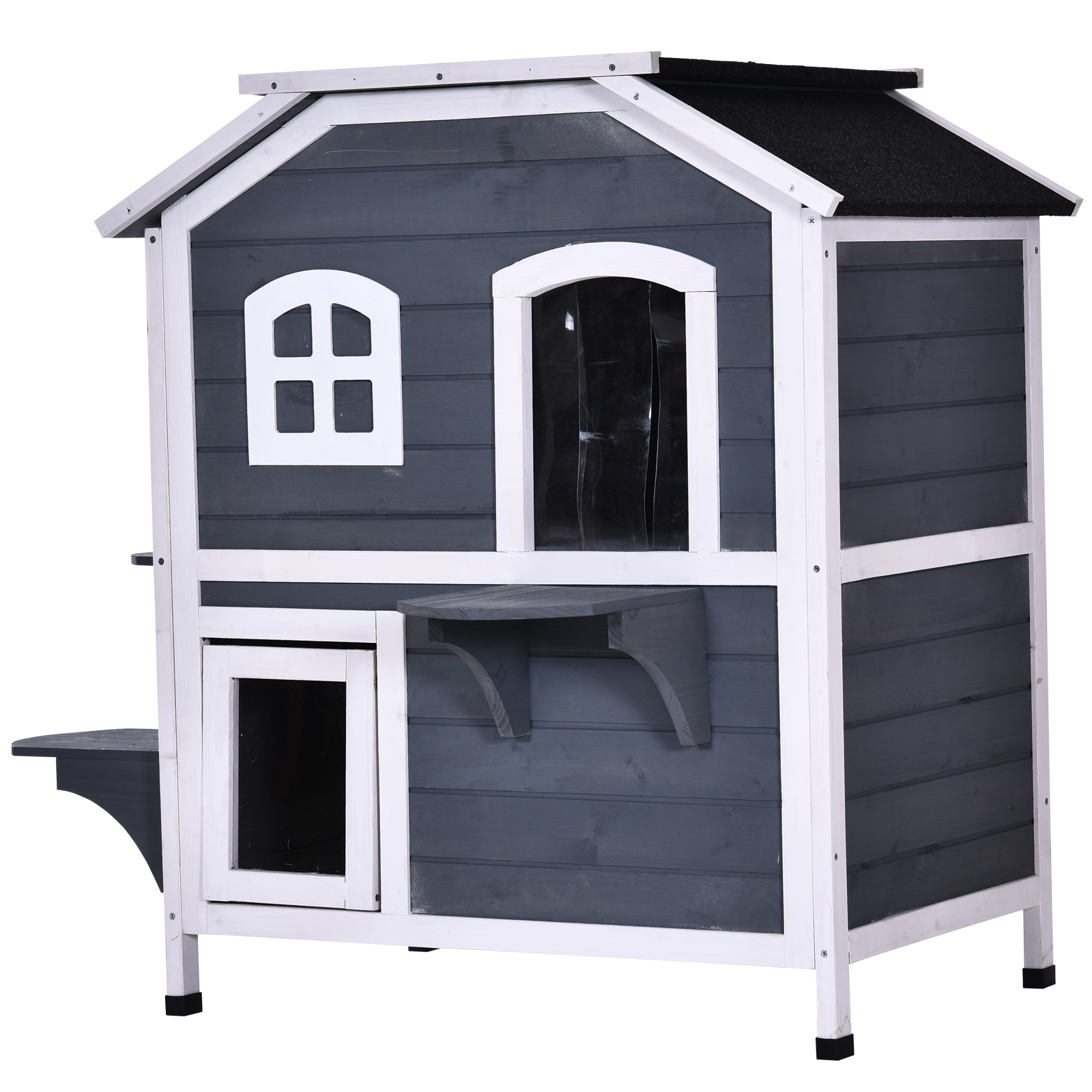 PawHut Solid Wood Cat Condos Pet House EcoFriendly Water Proof Outdoor 2Floor Villa Walmart
