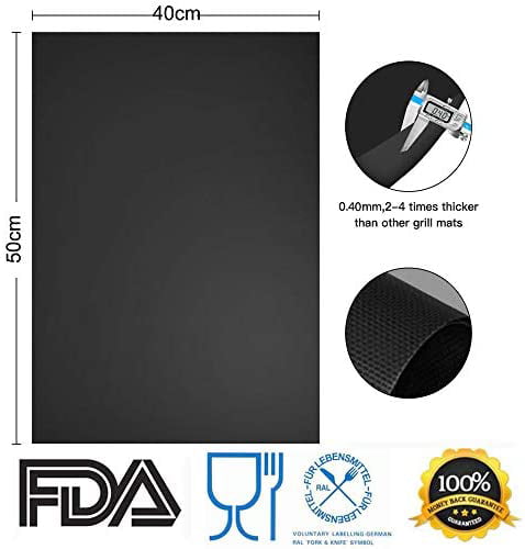 RENOOK Grill Mat Set of 2 Gas Charcoal Electric Griling Accessories Easy to Clean & Reusable Heavy Duty 600 Degree Non Stick BBQ Mats 20 x17-Inch Best for Outdoor Barbecue Baking and Oven Liner 