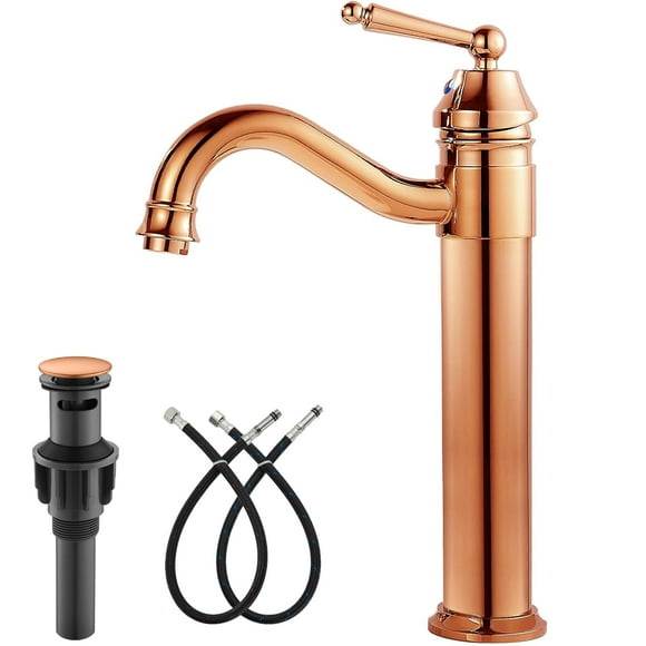 gotonovo Robinets de Lavabo de Salle de Bain une Poignée à Levier Unique Corps Haut Finition Cuivre Or Rose avec Robinet Pliant Sans Débordement