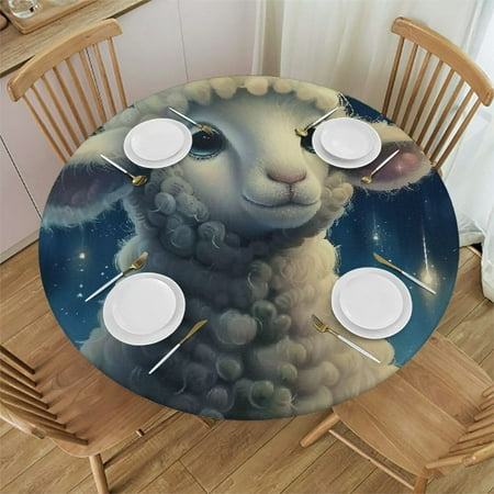 

Patifu Sheep Stars Clouds Round Table Cover Stain Resistant Washable Indoor Outdoor Tablecloth Kitchen Dining Wedding Parties Outdoor Fitted 100% Polyester Fiber 42-46