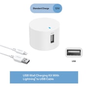 onn 12W Single USB-A Port Wall Charger with 3ft Lightning to USB Cable, MFI Certified Foldable Plug, White - Compatible with iPhone 14/13/12/11/X/XR/XS/8/7/6/5, iPad, Airpods and more