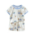 thumbnail image 2 of Qertyioot Mode Filles Décontracté Manches Courtes Hauts Col Rond Bouton Imprimé Ensembles Pantalons Courts Offres, 2 of 3